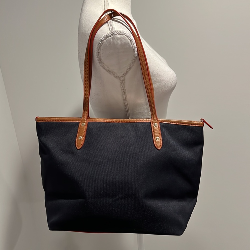 Coach Navy and Brown Tote Bag - Classic Leather-Trim Shoulder Tote - Picture 5 of 15